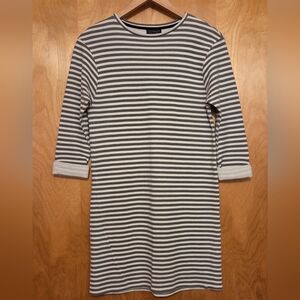 TOPSHOP Striped Gray and White Mid Sleeve Dress LIKE NEW